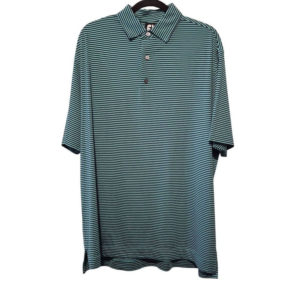 FootJoy FJ Performance Stretch Golf Polo Green With Navy Stripes Size XL